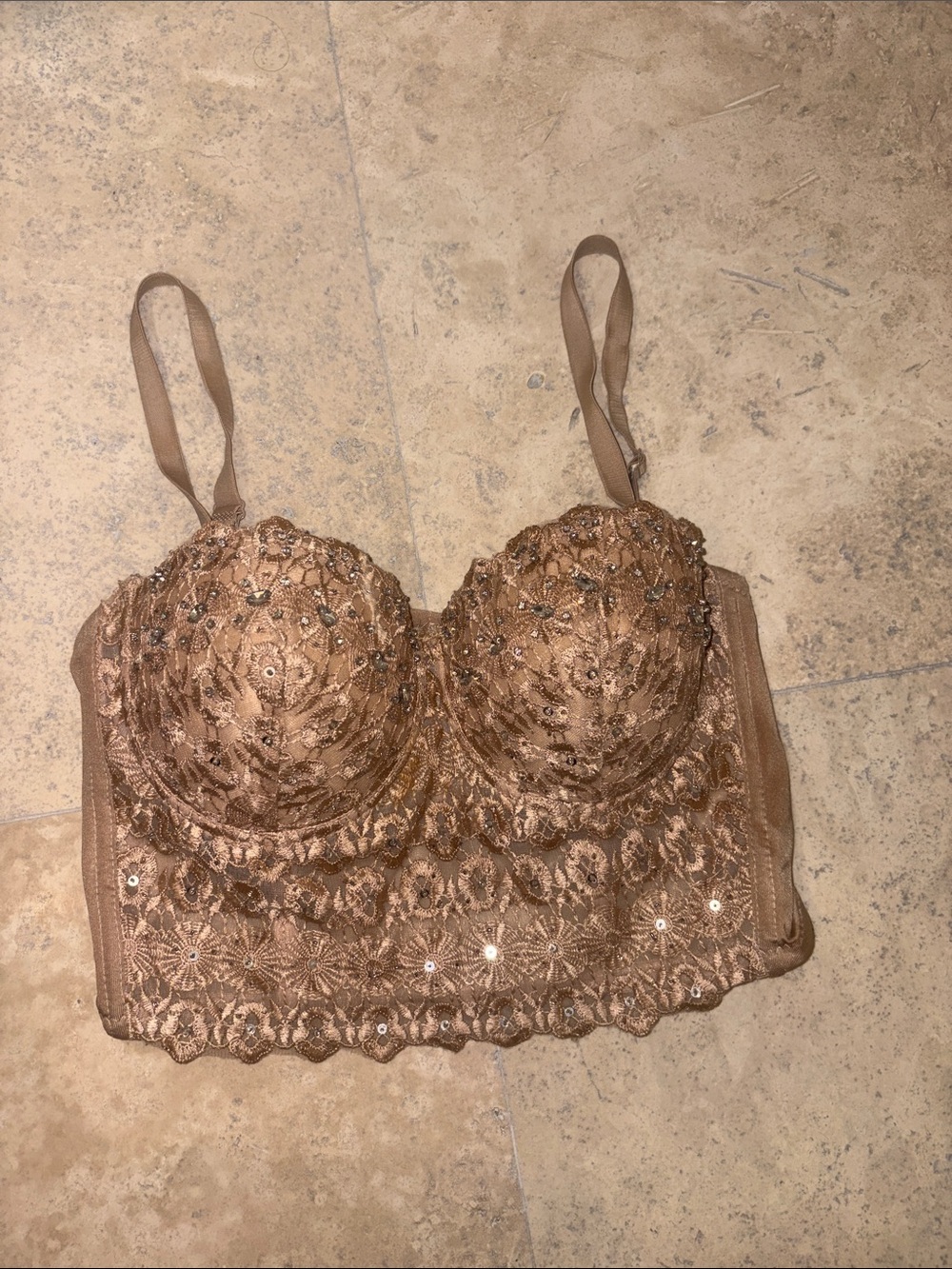 Lace Longline Bralette in Nude